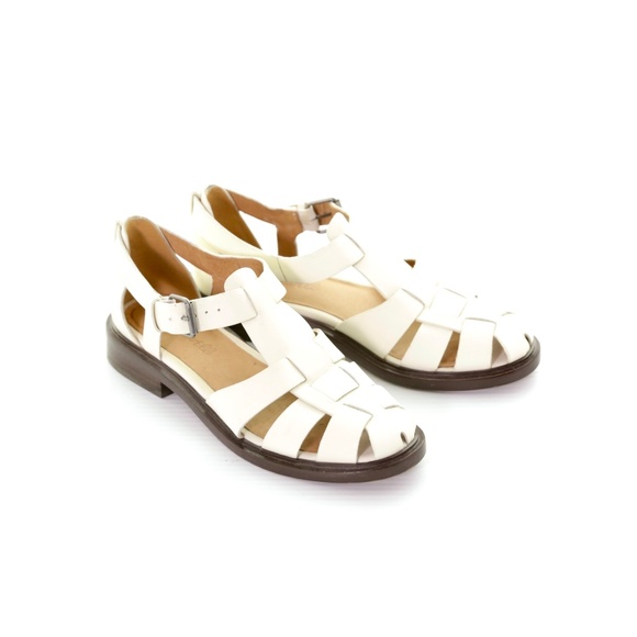 Madewell The Rina Fisherman Flat White Leather Sandals Women 6M Nautical Coastal - Picture 1 of 8